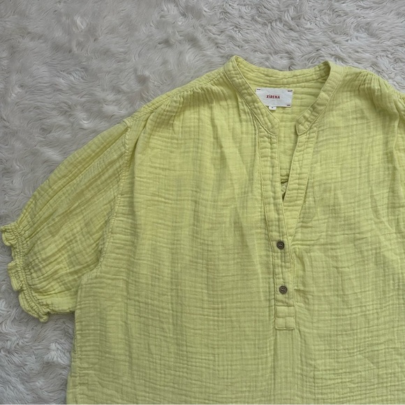 XiRENA Blouse Taye Top Partial Button Front Short Sleeve 100% Cotton Yellow Sz M - Picture 4 of 11